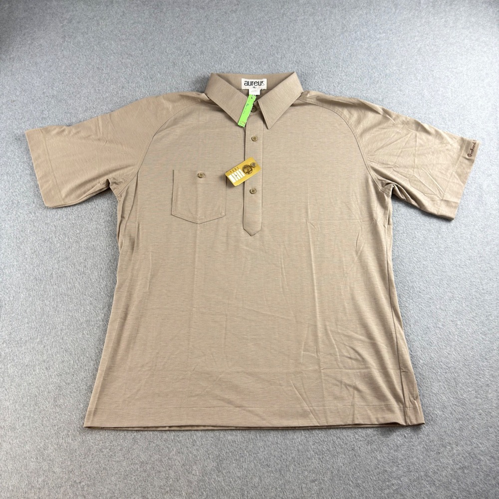 Vintage 80s Aureus Golf Polo Shirt XL NWT Tan Orchard Ridge CC Made Hong Kong